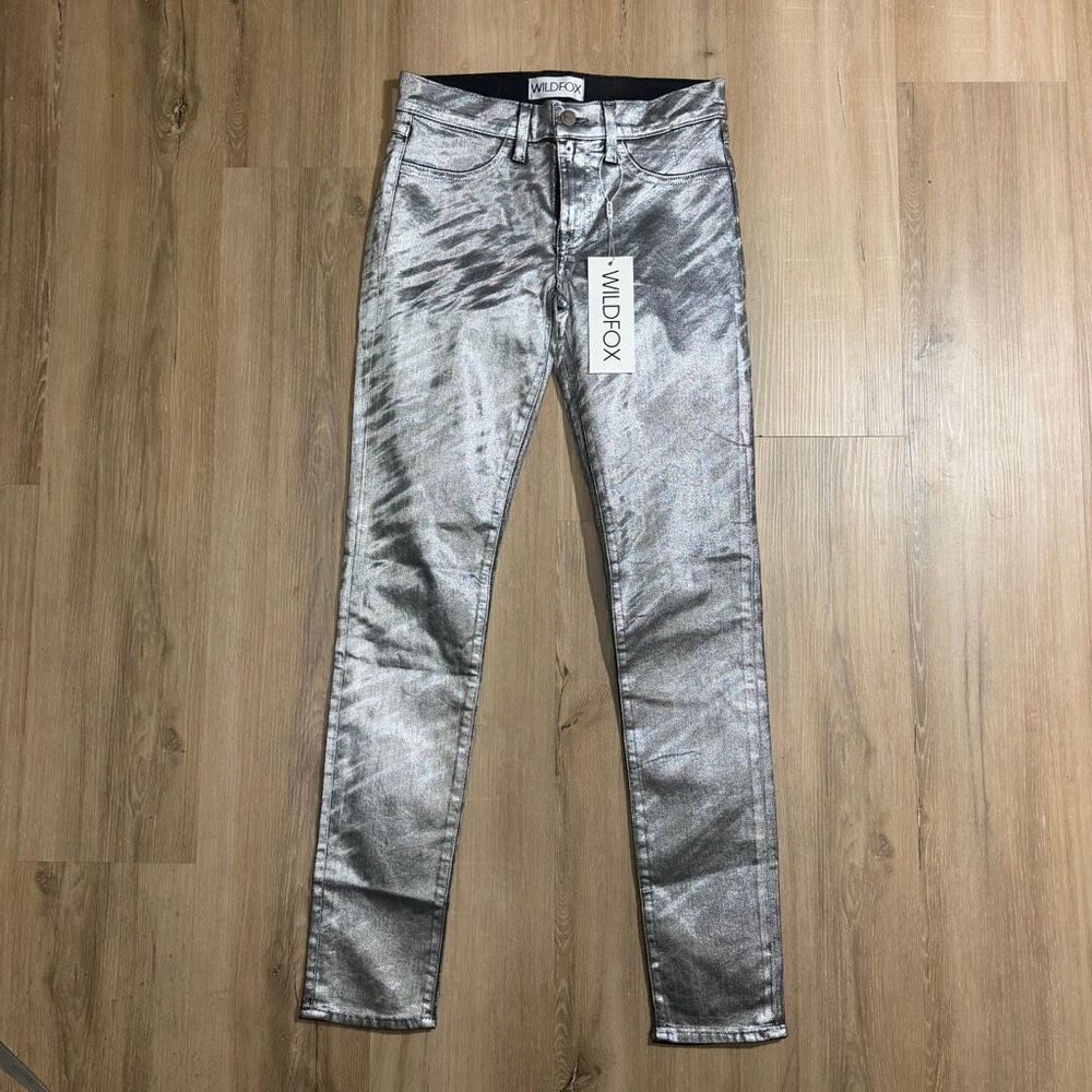 Wildfox Couture The Marianne Skinny Magic Twinkle Jeans Sz 27 Metallic Silver